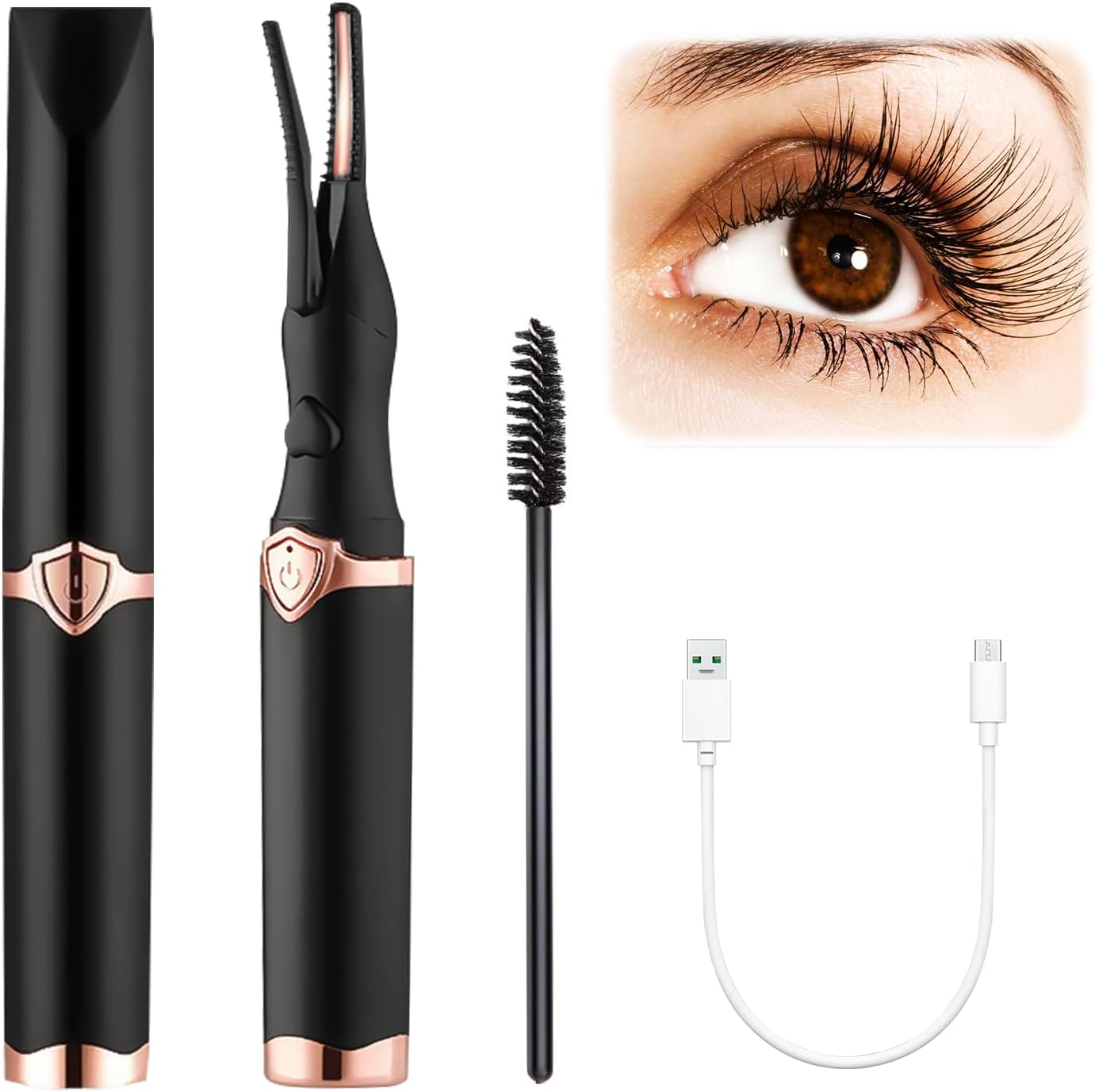 Heated Eyelash Curler, Mini Electric Eyelash Curler, Portable Makeup Electric Eyelash Curling, USB Rechargeable Finalize Eyelash Tool Beauty Tools for Women (Black)