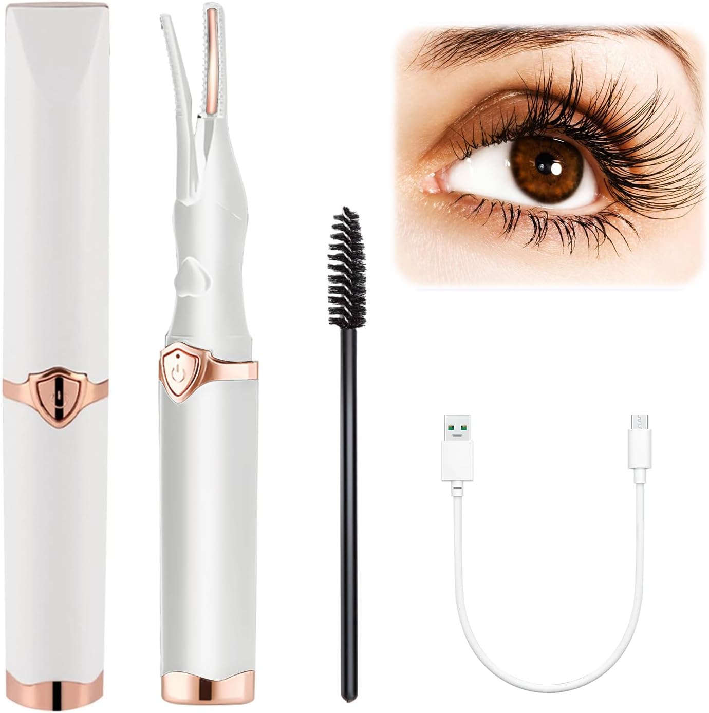 Heated Eyelash Curler, Mini Electric Eyelash Curler, Portable Makeup Electric Eyelash Curling, USB Rechargeable Finalize Eyelash Tool Beauty Tools for Women (Black)