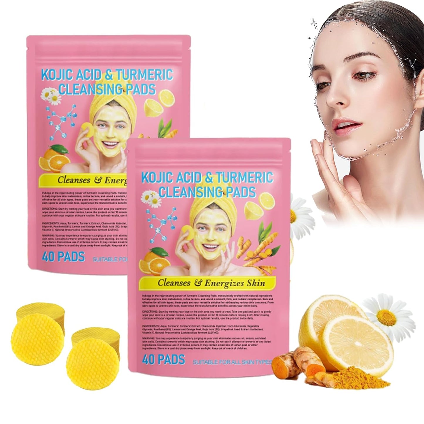 Neously Turmeric Kojic Acid Pads, Turmeric Kojic Acid Cleansing Pads, Zuthoria Turmeric Kojic Acid Cleansing Pads, Turmeric Exfoliating Face Scrub Pads, Gentle Non-irritating