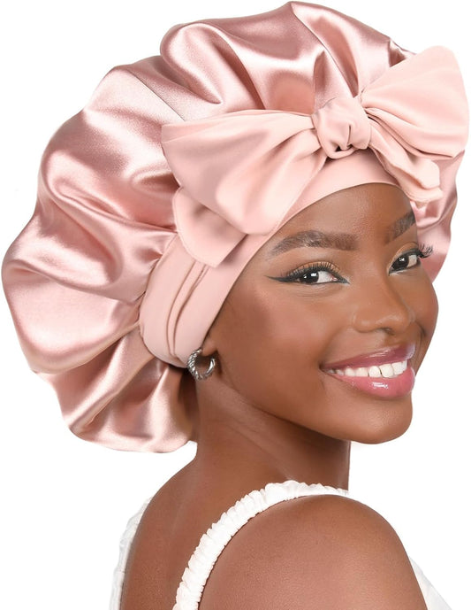 YANIBEST Satin Bonnet Silk Bonnet for Sleeping Double Layer Satin Lined Hair Bonnet with Tie Band Bonnets for Women