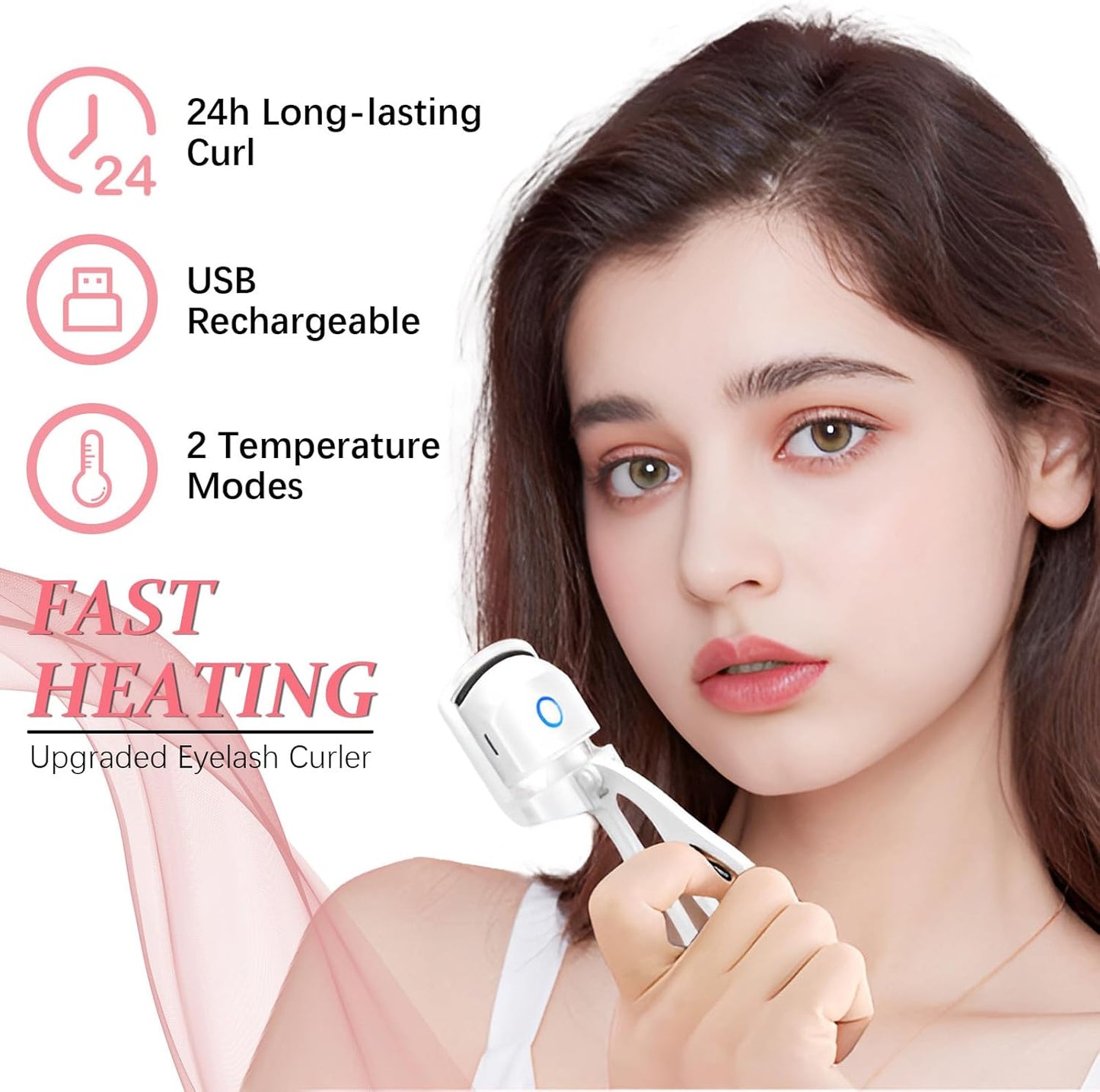 Rapid Heated Lash Curler, Heated Eyelash Curlers, 2 Tempreture Setting & USB Rechargeable Eye Lash Curler,Quick Natural Curling for Long Lasting with Sensing Heating Silicone Pad