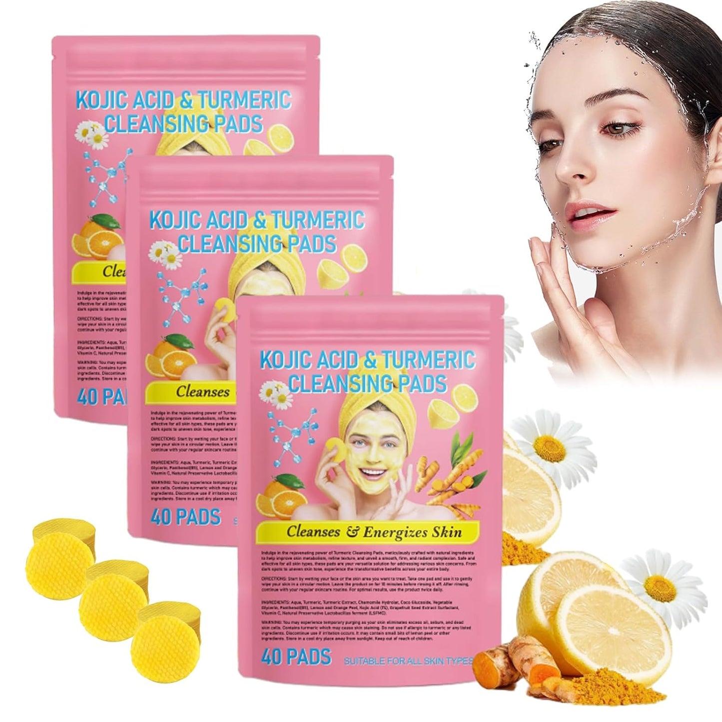 Neously Turmeric Kojic Acid Pads, Turmeric Kojic Acid Cleansing Pads, Zuthoria Turmeric Kojic Acid Cleansing Pads, Turmeric Exfoliating Face Scrub Pads, Gentle Non-irritating